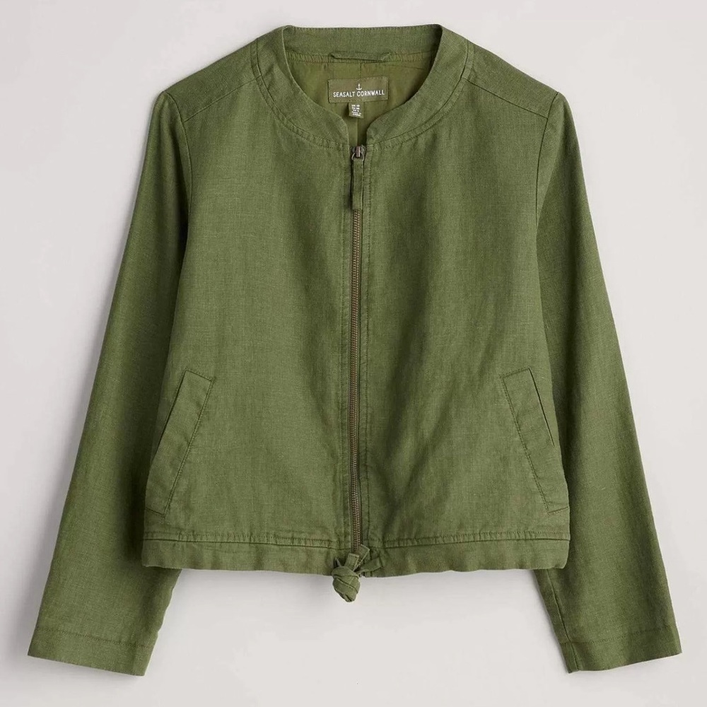 SeaSalt Cornwall 100% Linen galleon Green Jacket Size 18 UK / 14 US